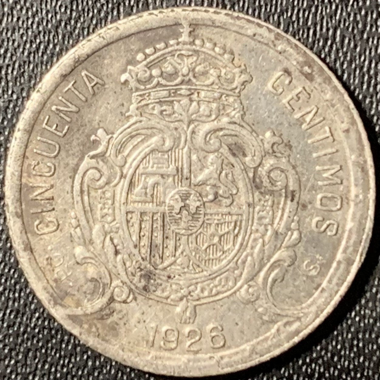 紫瑗钱币——第317期拍卖 西班牙 1926年 阿方索十三世 50分 2.5克 0.835银