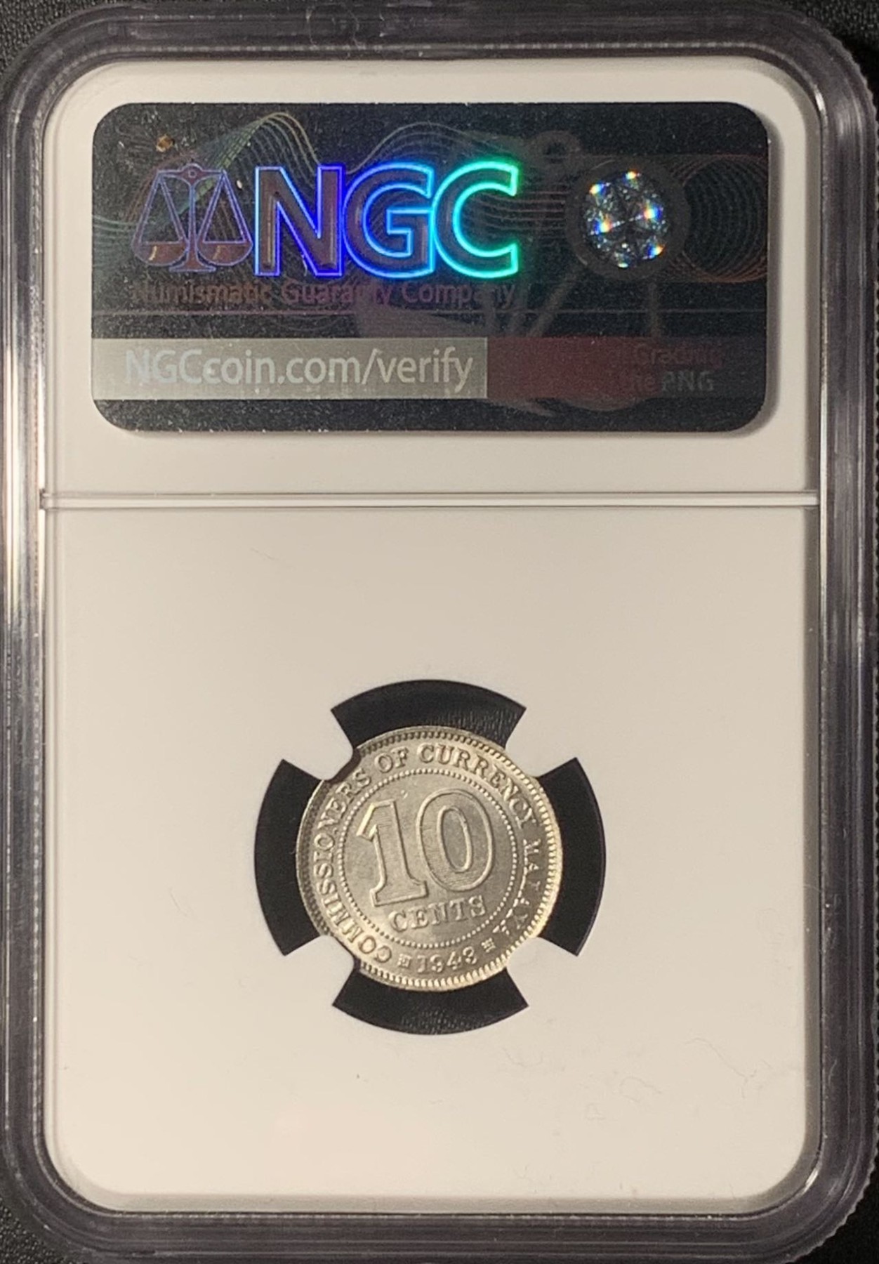 紫瑗钱币——第317期拍卖 马来亚 1943年 乔治六世 10分 银币 NGC MS64