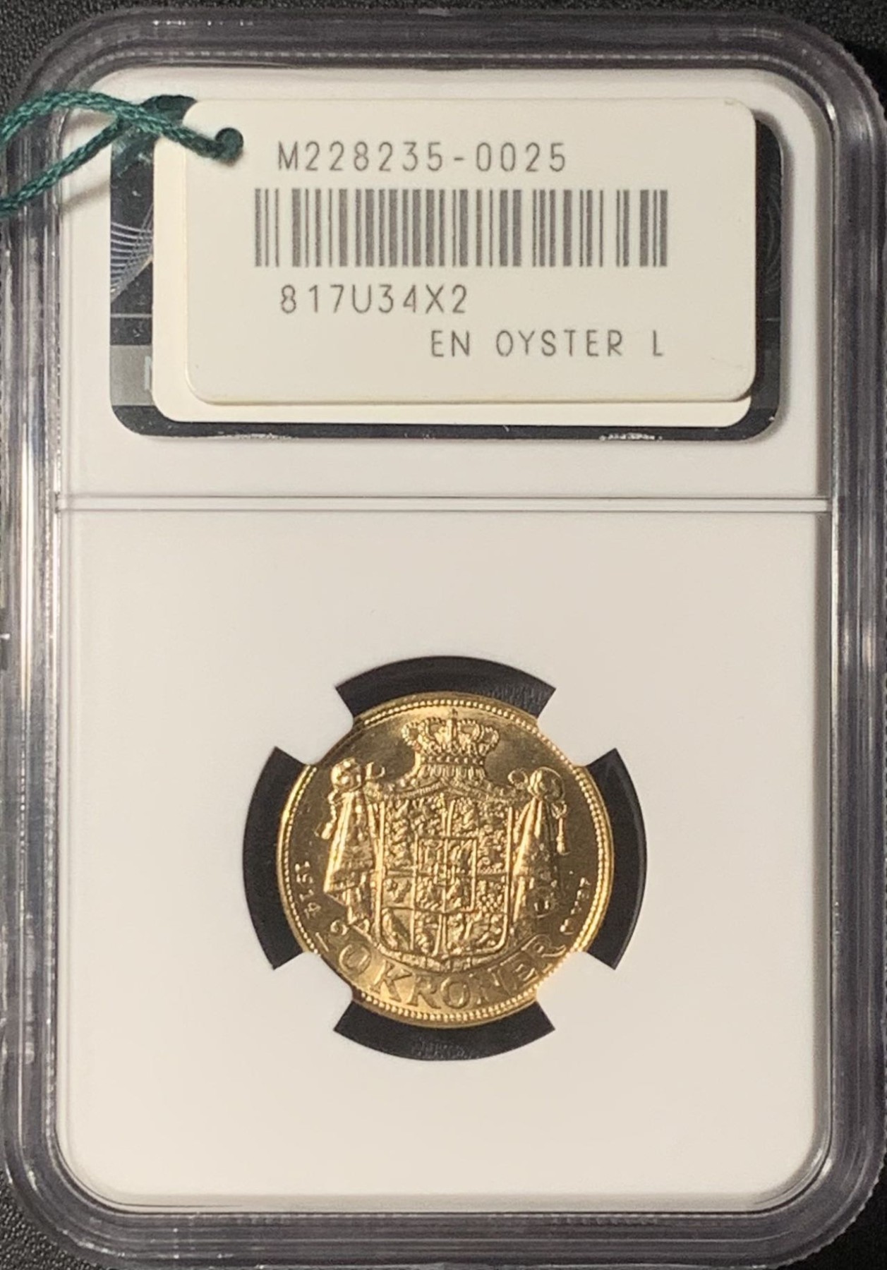 紫瑗钱币——第317期拍卖 丹麦 1914年 克里斯蒂安十世 20克朗 8.96克 金币 NGC MS64