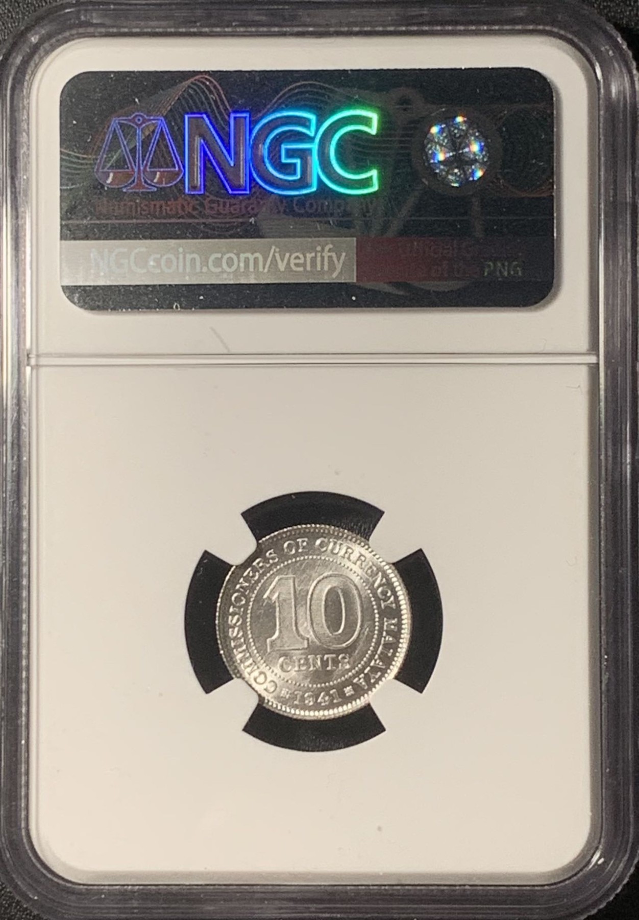 紫瑗钱币——第317期拍卖 马来亚 1941年 乔治六世 10分 银币 NGC MS64