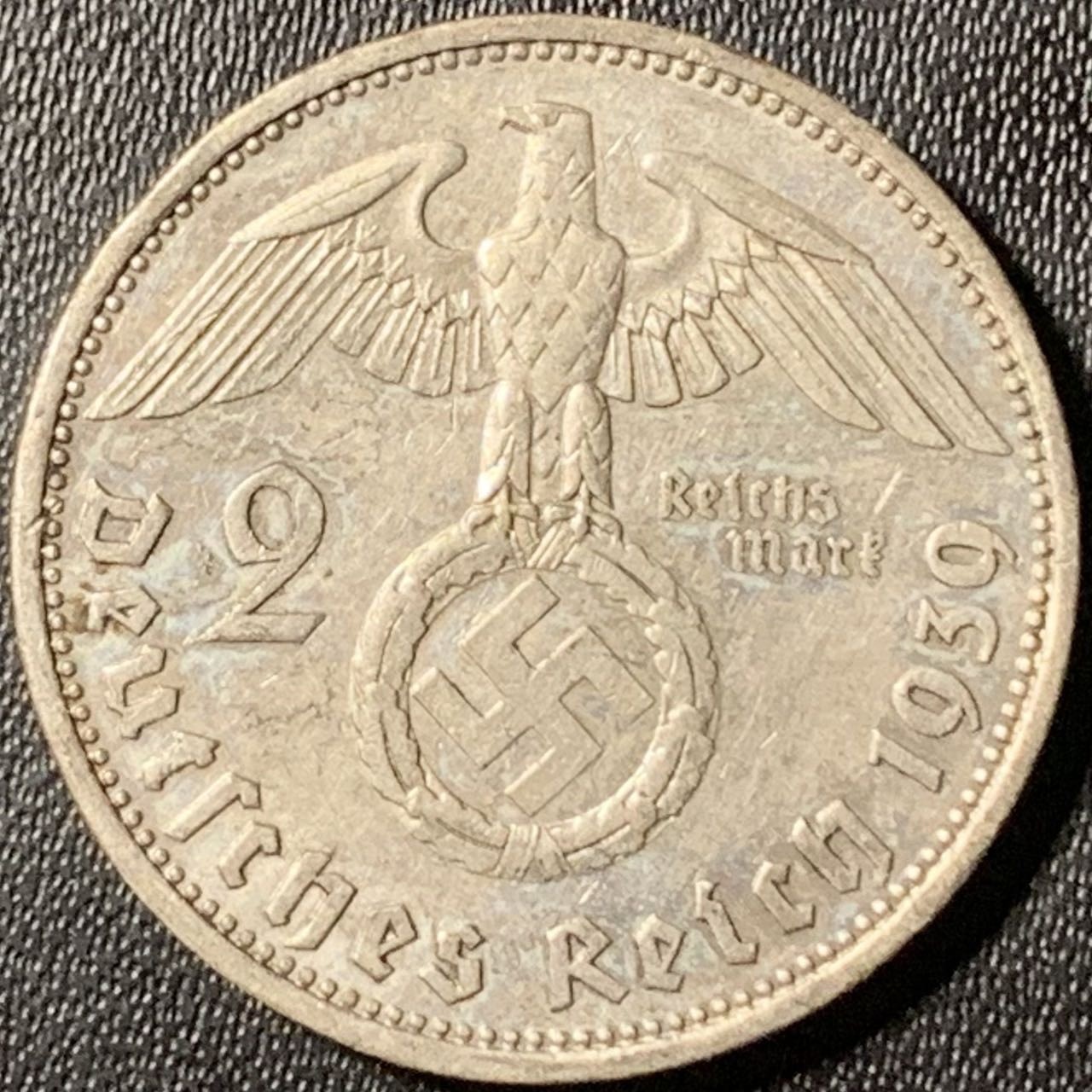 紫瑗钱币——第317期拍卖 德国 1939年 A版 兴登堡 字符 2马克 8克 0.625银