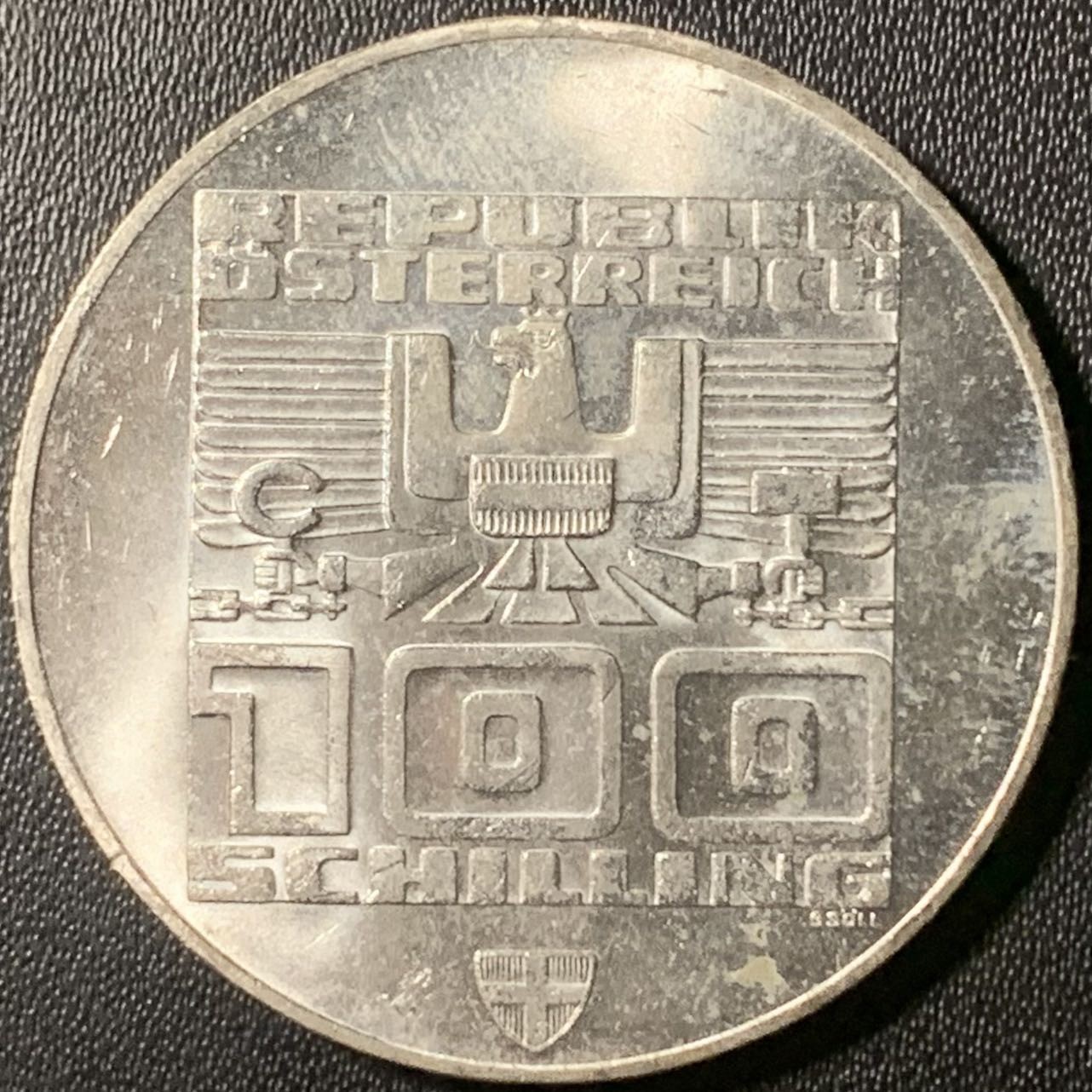 紫瑗钱币——第317期拍卖 奥地利 1976年 因斯布鲁克冬奥运 滑雪 100先令 24克 0.64银 UNC