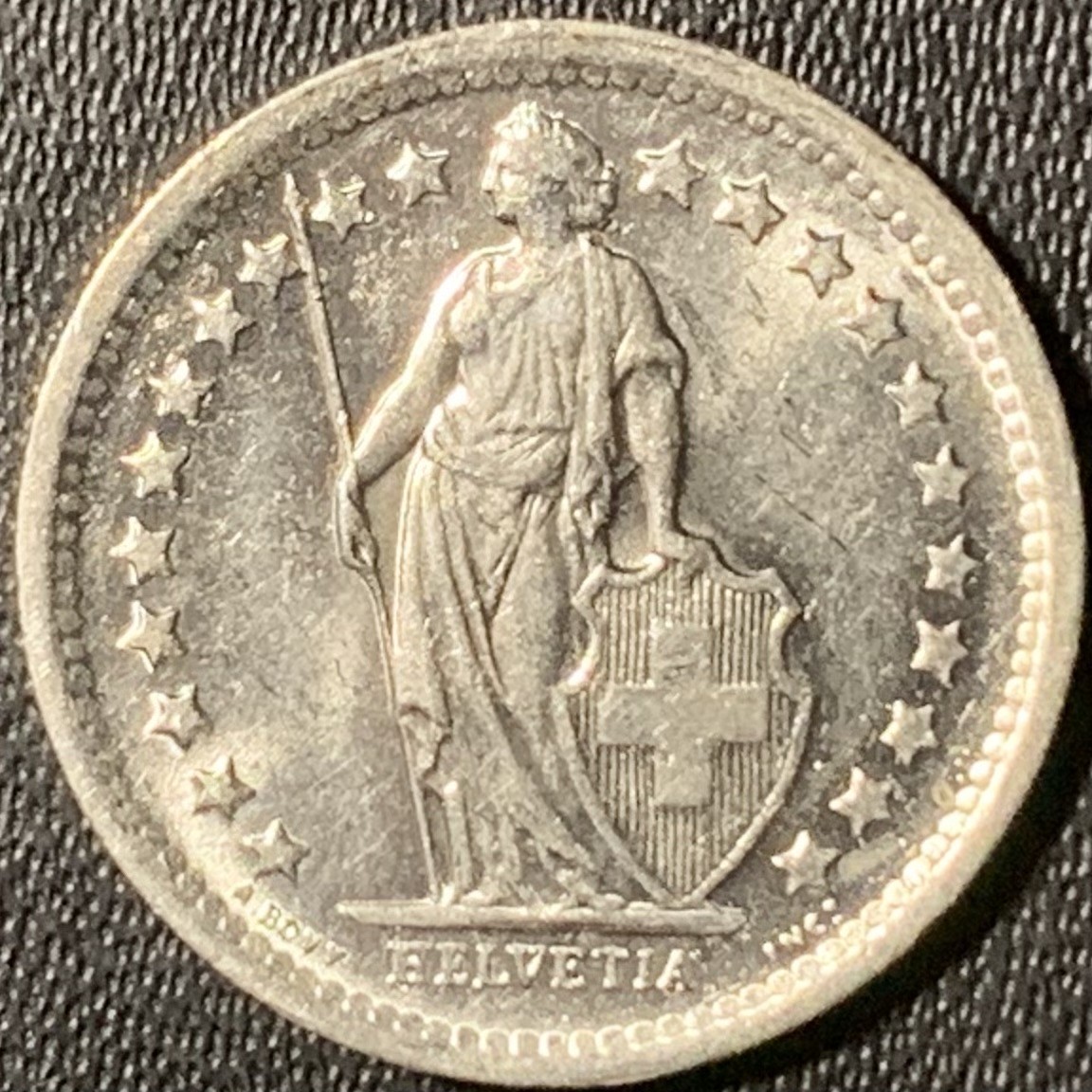 紫瑗钱币——第317期拍卖 瑞士 1965年 赫尔维蒂亚 1/2法郎 2.5克 0.835银 UNC