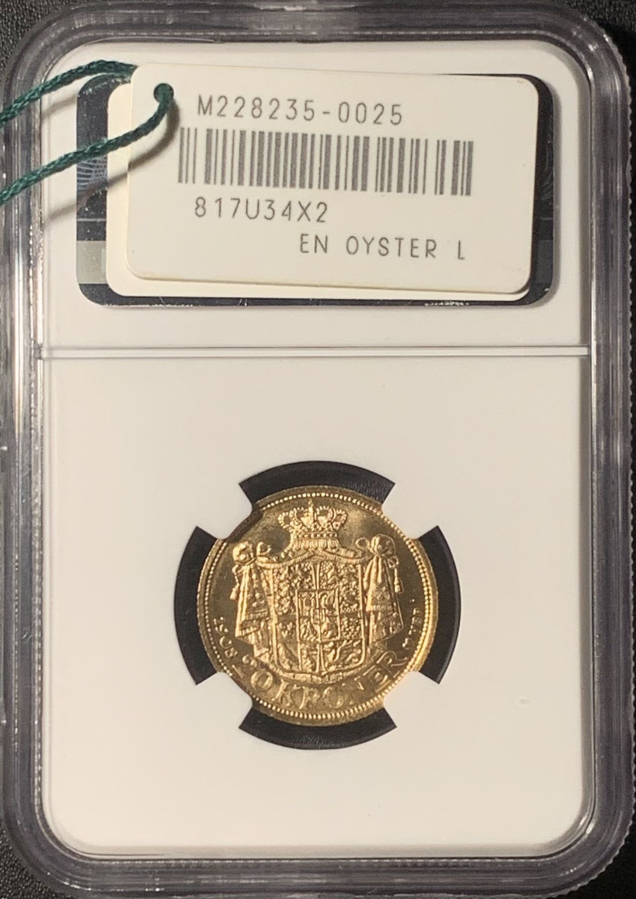 紫瑗钱币——第317期拍卖 丹麦 1908年 弗里德里克八世 20克朗  8.96克 金币 NGC MS64