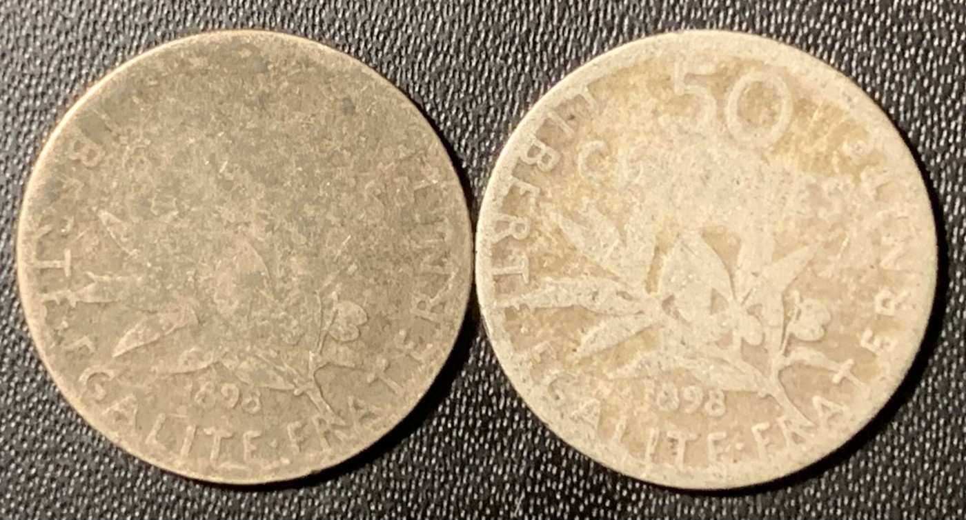 紫瑗钱币——第317期拍卖 法国 1898年 播种女神 50分 2枚一组 共5克 0.835银