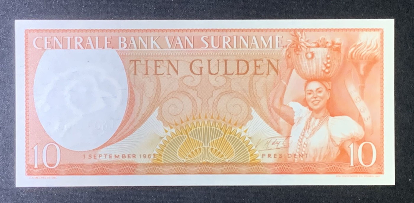 紫瑗钱币——第318期拍卖—纸币场 【双尾6】苏里南 1963年 土著妇女 10盾 绝品 UNC