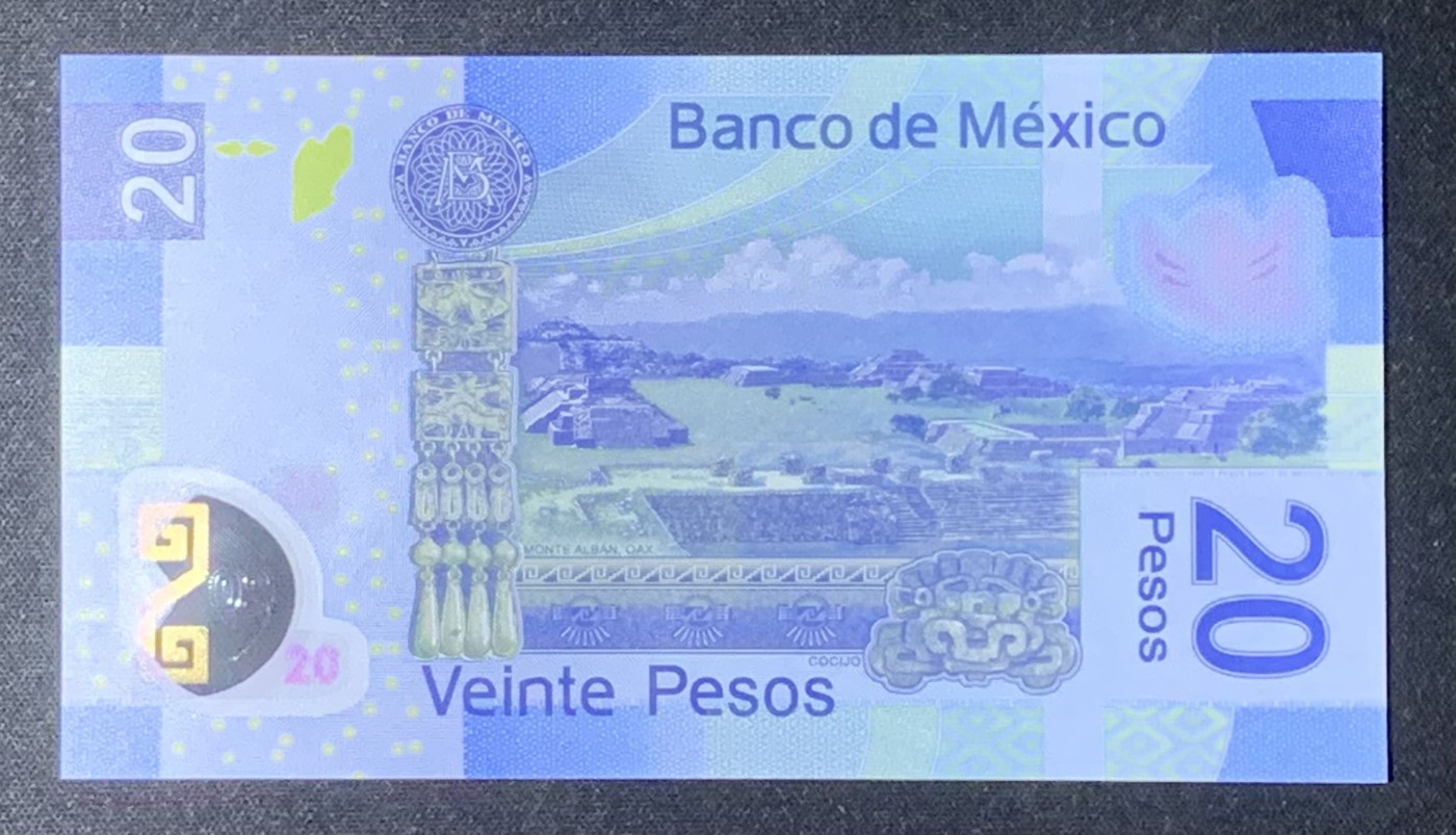 紫瑗钱币——第318期拍卖—纸币场 【首发AA冠】墨西哥 2016年 20比索 塑料币 UNC （P-122aa）