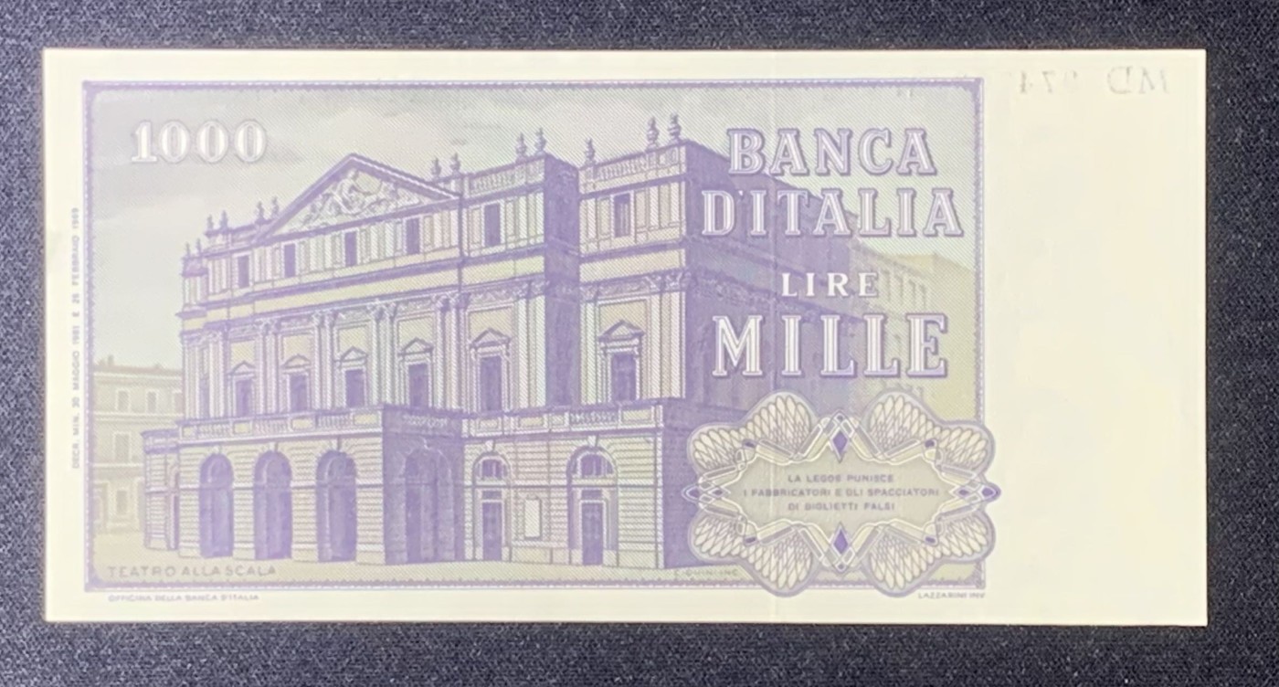 紫瑗钱币——第318期拍卖—纸币场 意大利 1981年 威尔第 1000里拉 UNC