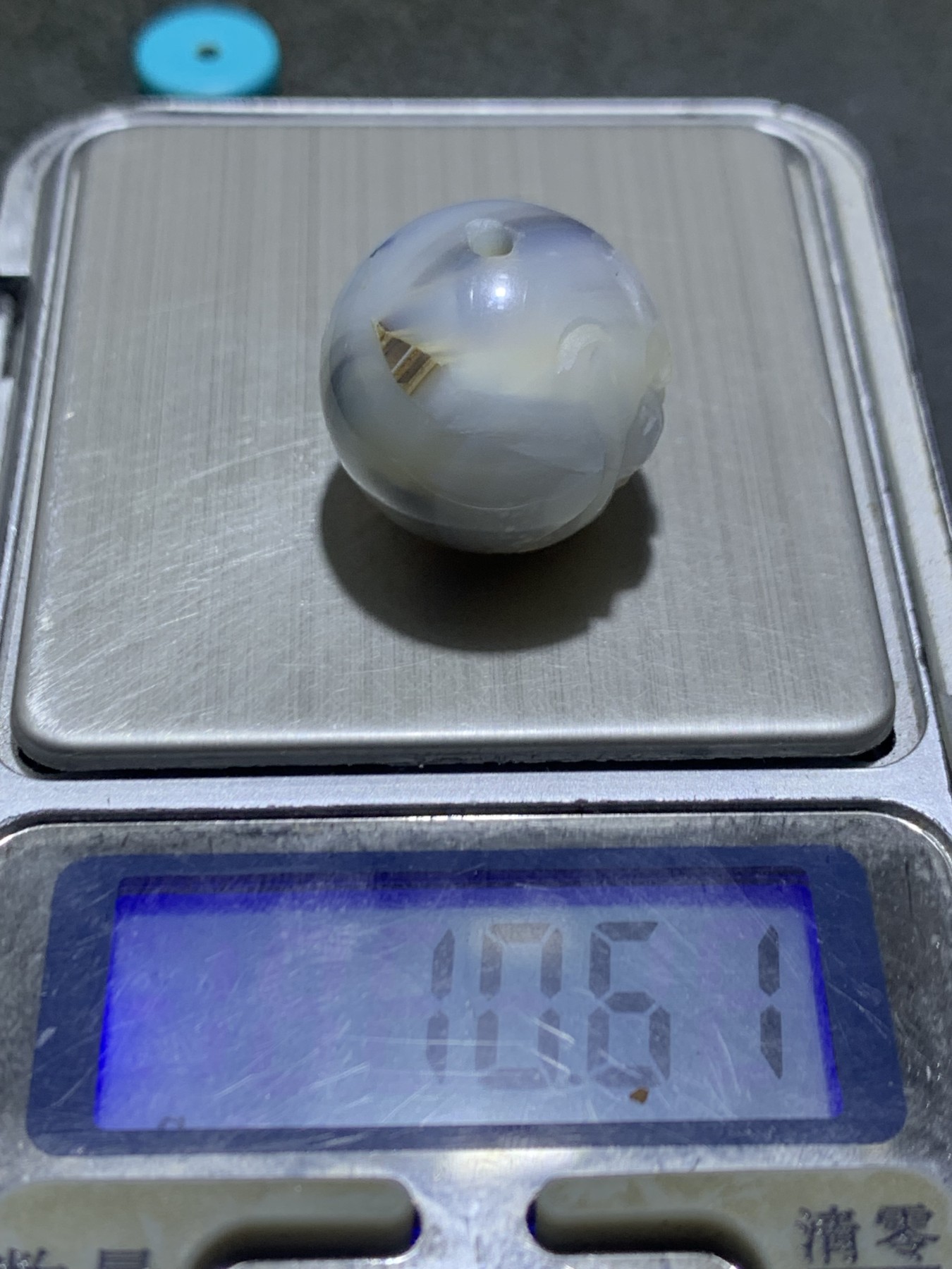 精美亚光高玉化巴西玛瑙手工俏色巧雕招财金蟾2.0圆珠一个！