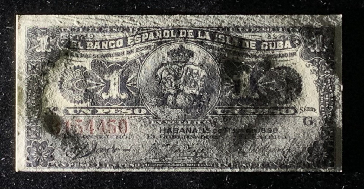 紫瑗钱币——第318期拍卖—纸币场 古巴 1896年 古巴西班牙银行 1比索 UNC