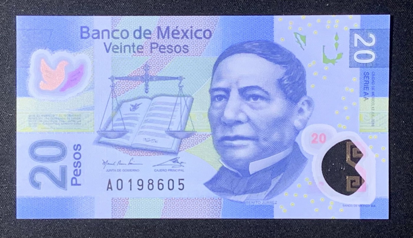 紫瑗钱币——第318期拍卖—纸币场 【首发AA冠】墨西哥 2016年 20比索 塑料币 UNC （P-122aa）