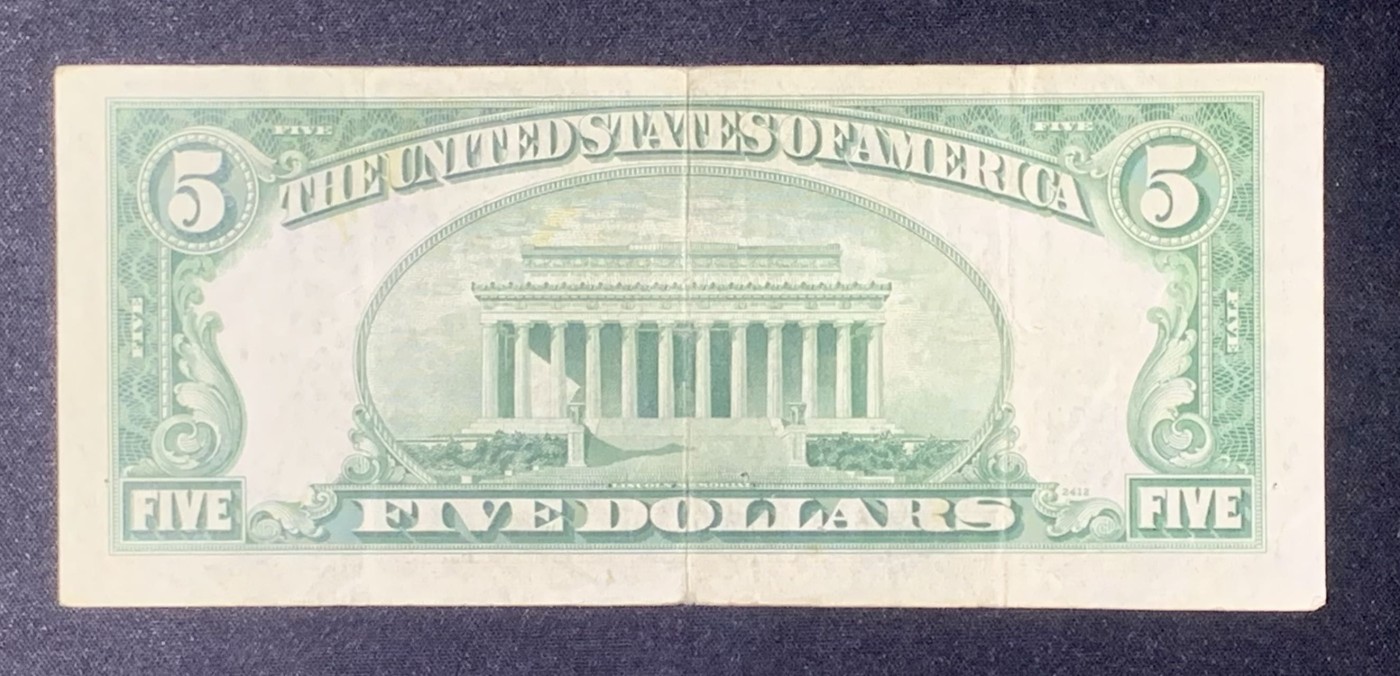 紫瑗钱币——第318期拍卖—纸币场 美国 1953年 A序列 亚伯拉罕·林肯 5美元 蓝印 银元券 流通品