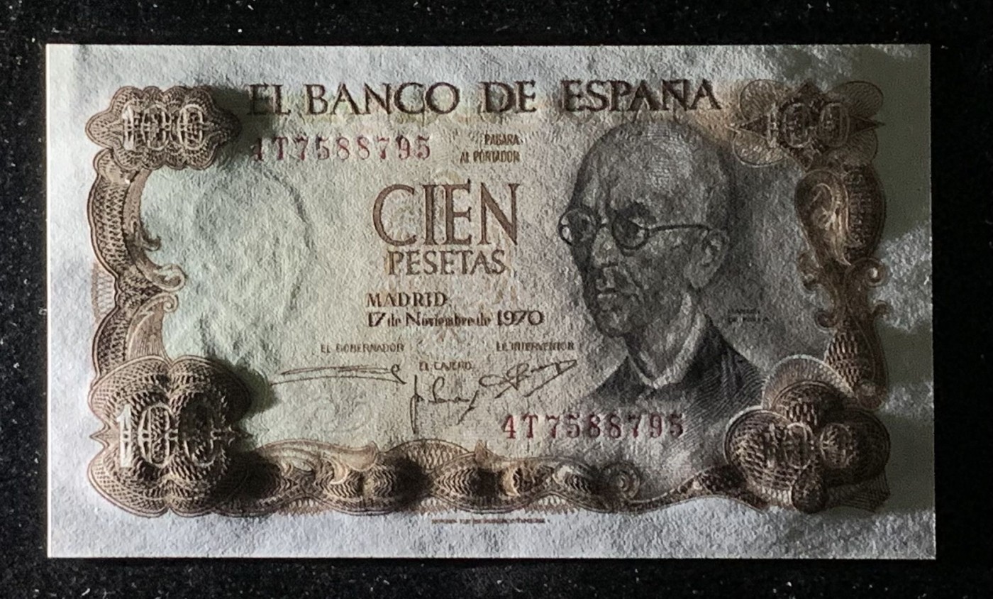 紫瑗钱币——第318期拍卖—纸币场 西班牙 1970(1974)年 曼努埃尔·德法拉 100比塞塔 UNC (P-152a)