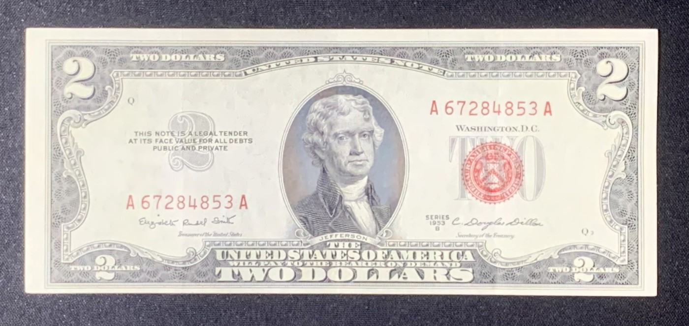 紫瑗钱币——第318期拍卖—纸币场 美国 1953年 B序 托马斯·杰斐逊 2美元 红印 政府券 流通品