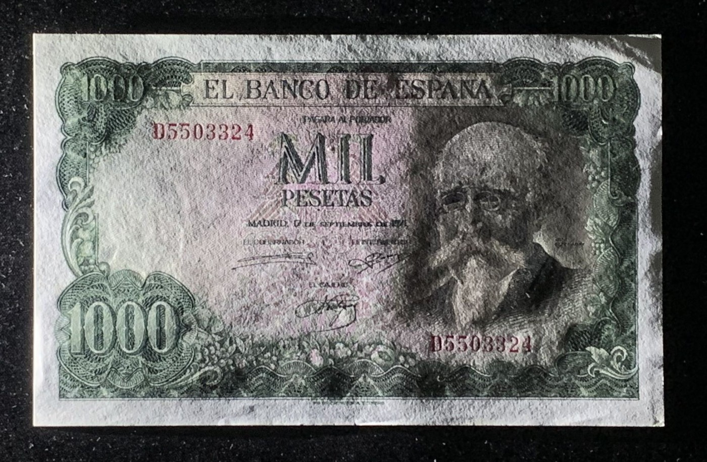 紫瑗钱币——第318期拍卖—纸币场 西班牙 1971(1974)年 何塞·埃切加赖 1000比塞塔 UNC-