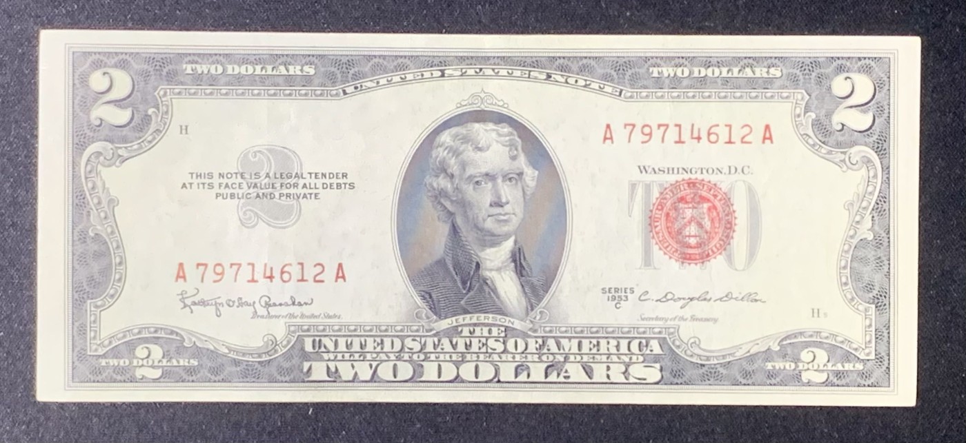 紫瑗钱币——第318期拍卖—纸币场 美国 1953年 C序 托马斯·杰斐逊 2美元 红印 政府券 流通品