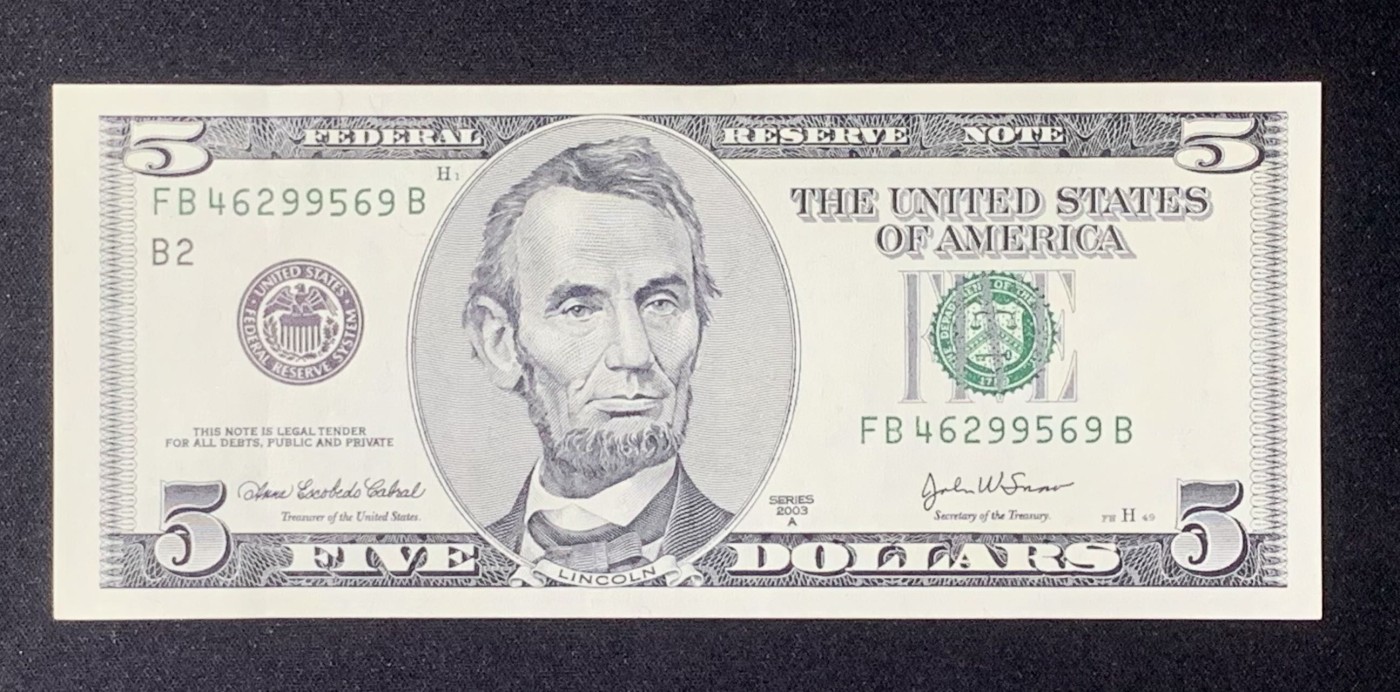 紫瑗钱币——第318期拍卖—纸币场 美国 2003年 B版 亚伯拉罕·林肯 5美元 大头版 UNC