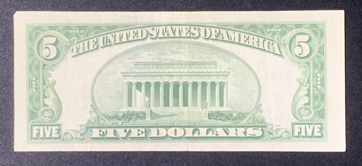 紫瑗钱币——第318期拍卖—纸币场 美国 1953年 B序列 亚伯拉罕·林肯 5美元 蓝印 银元券 流通品