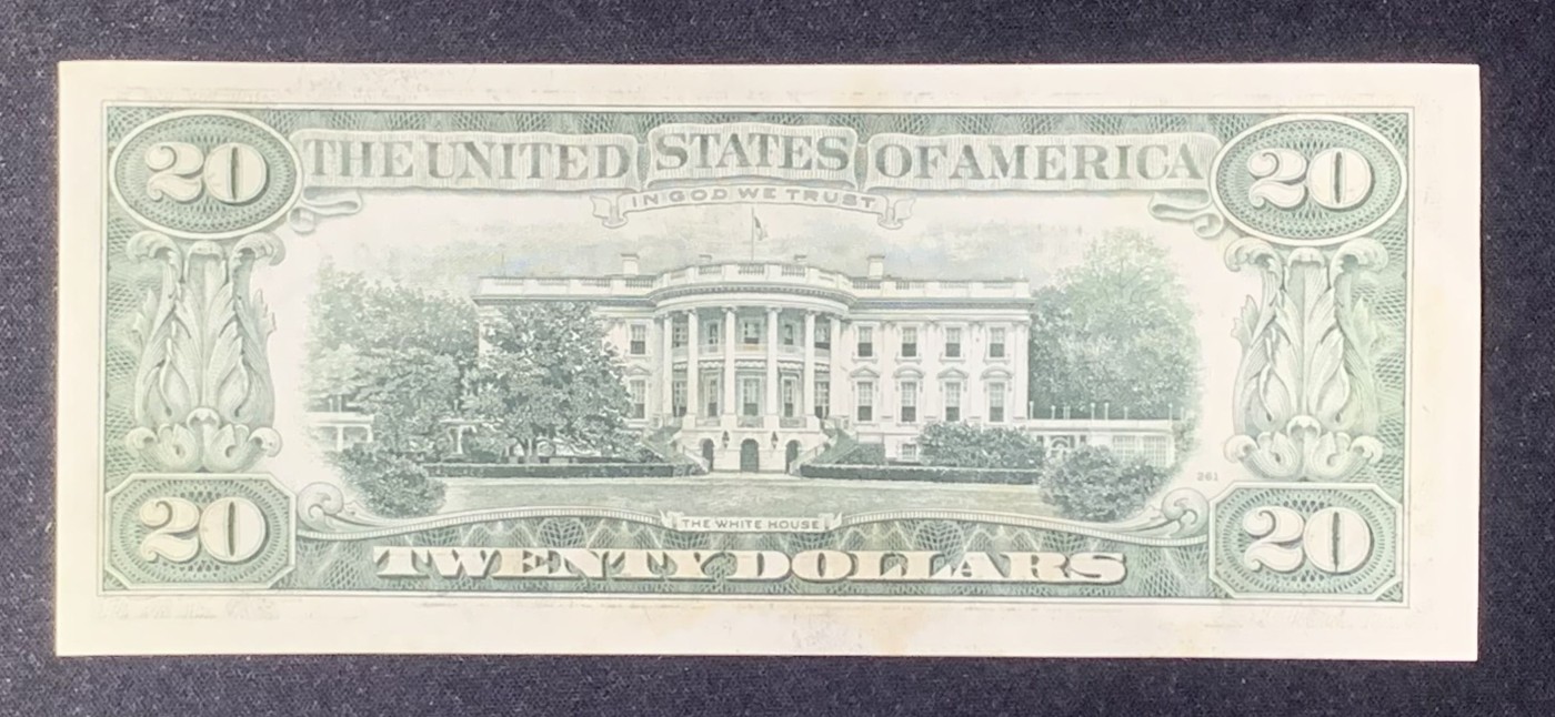 紫瑗钱币——第318期拍卖—纸币场 美国 1990年 B版 安德鲁·杰克逊 20美元 小头版 UNC- 有黄斑 下水