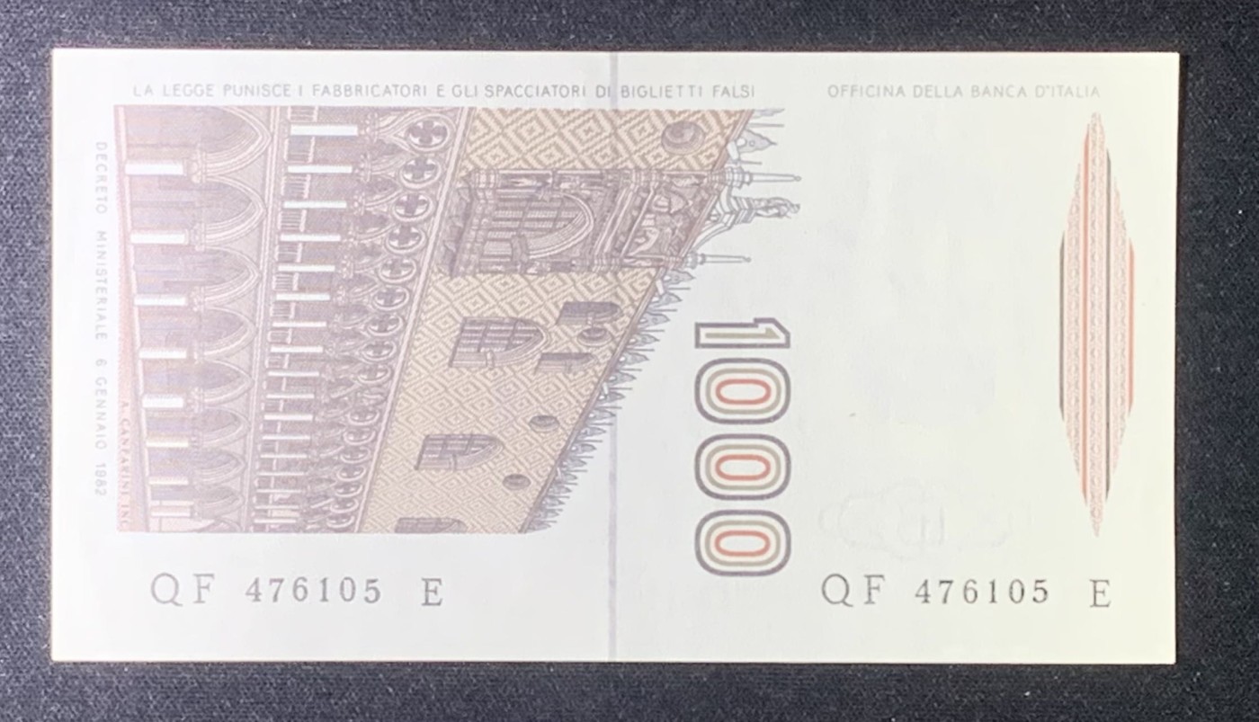紫瑗钱币——第318期拍卖—纸币场 意大利 1982年 达·芬奇 1000里拉 UNC-