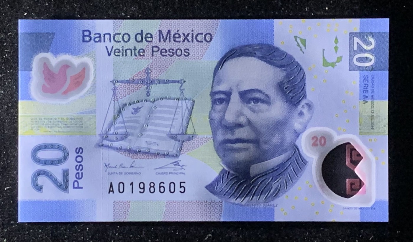 紫瑗钱币——第318期拍卖—纸币场 【首发AA冠】墨西哥 2016年 20比索 塑料币 UNC （P-122aa）