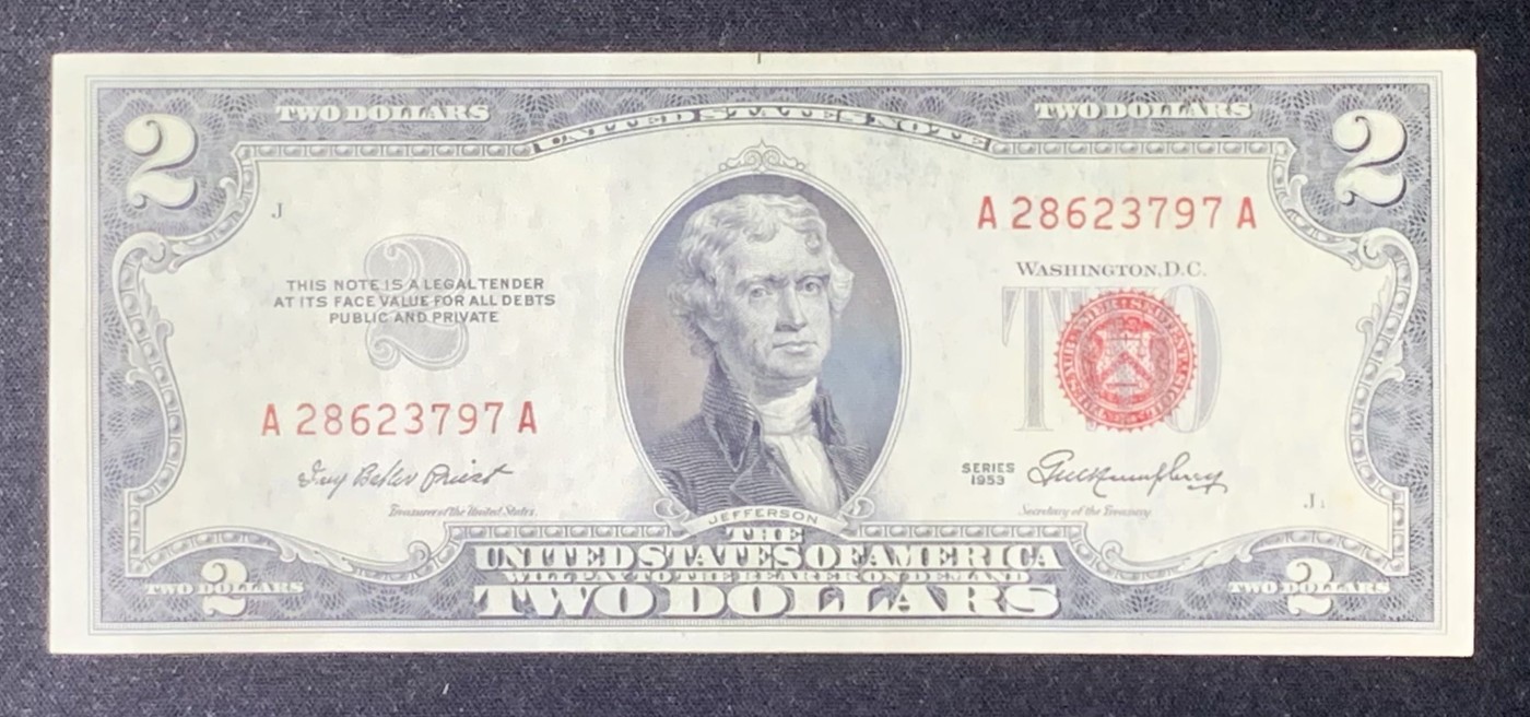 紫瑗钱币——第318期拍卖—纸币场 美国 1953年 无序列 托马斯·杰斐逊 2美元 红印 政府券 流通品