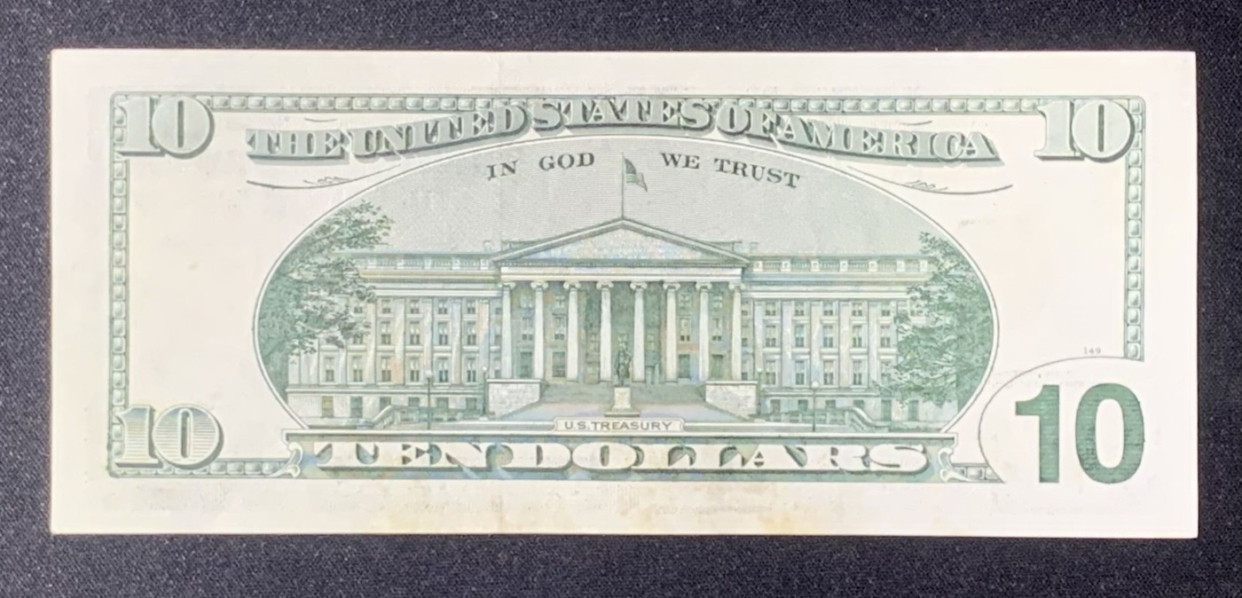 紫瑗钱币——第318期拍卖—纸币场 美国 1999年 B版 亚历山大·汉密尔顿 10美元 大头版 UNC- 有黄斑