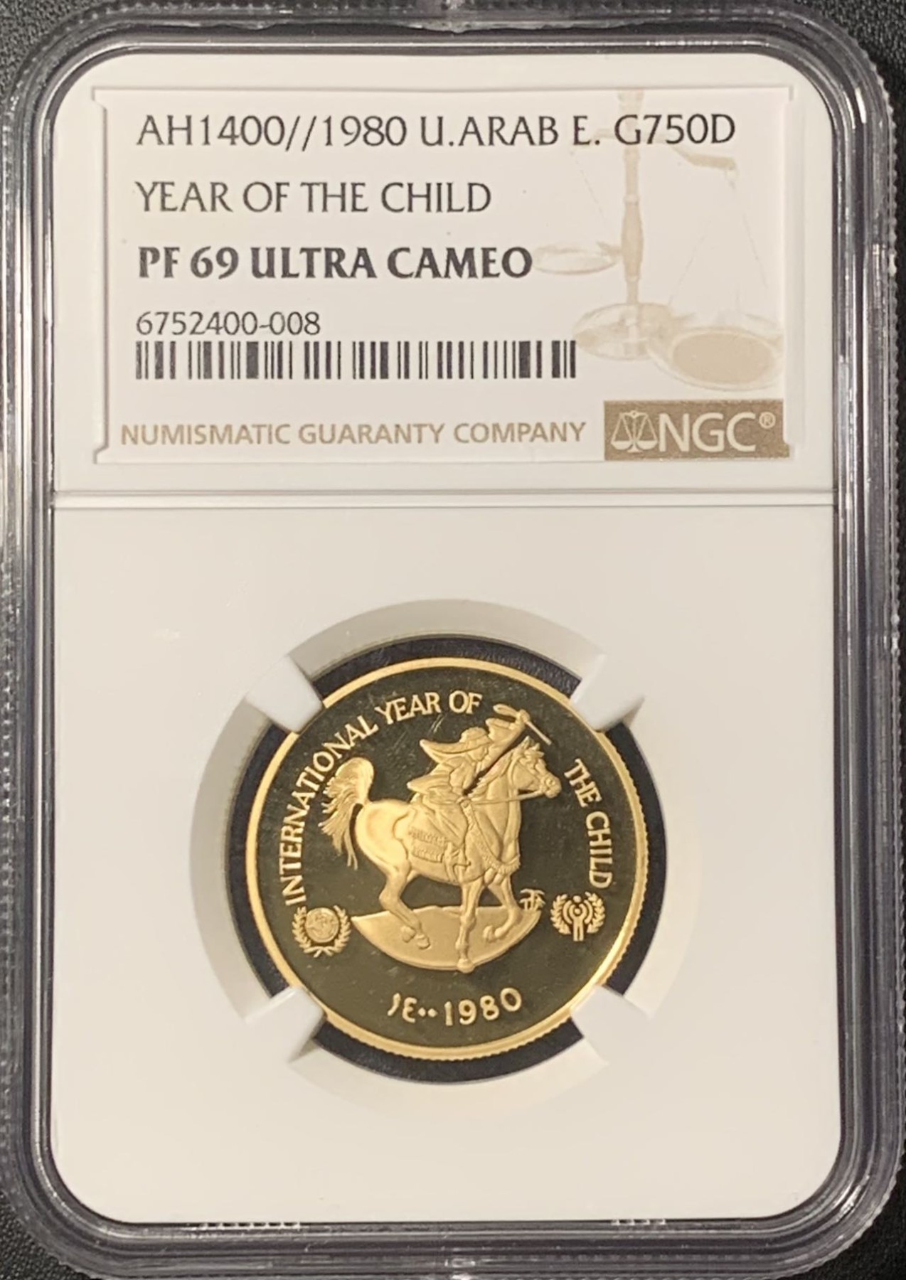 紫瑗钱币——第317期拍卖 阿联酋 1980年 国际儿童年 750迪拉姆 17.17克 金币 NGC PR69 UC