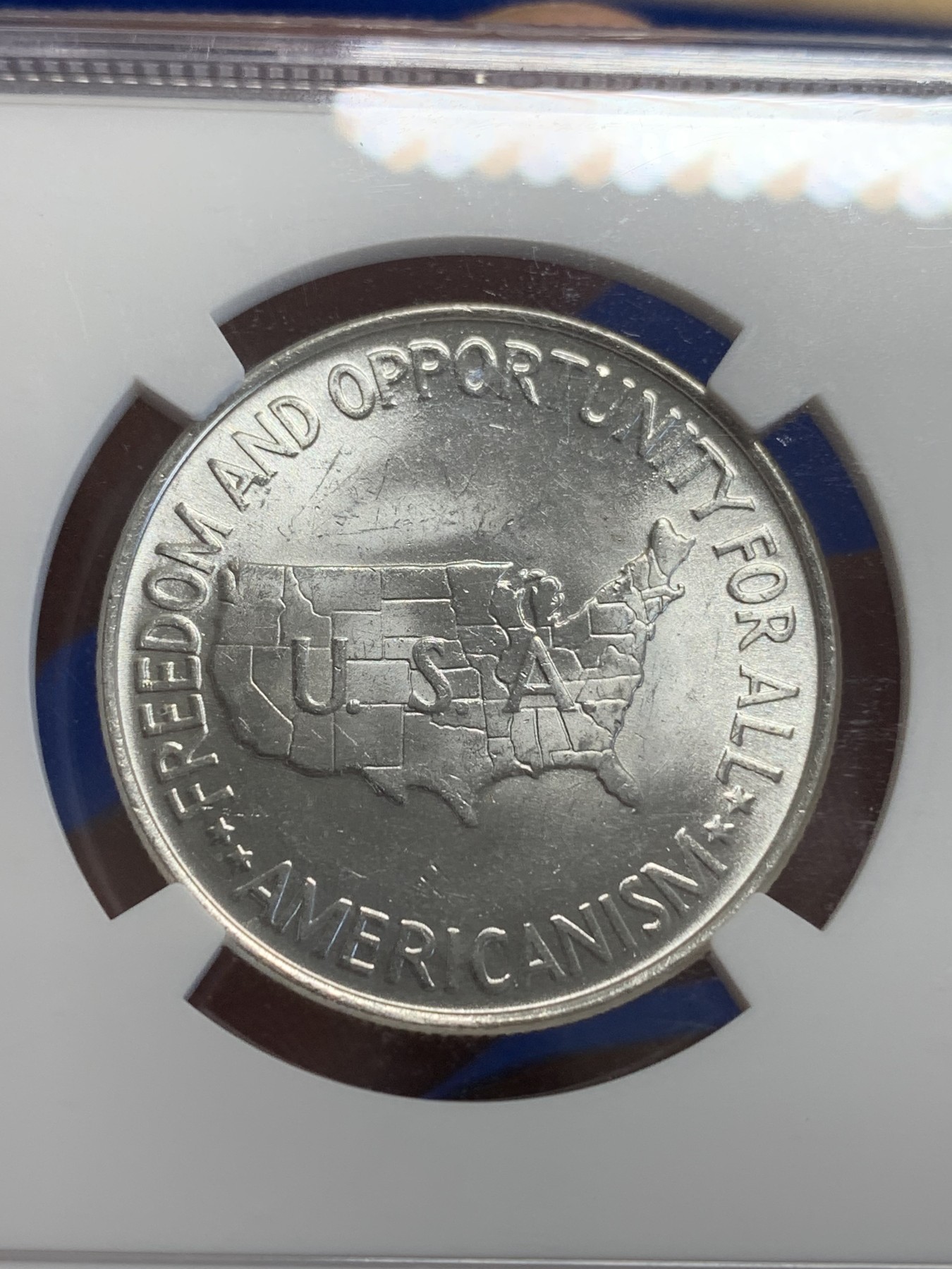 《竞宝斋》第207场-周日，周一 2场 (全场包邮) NGC MS63 美国1952年乔治华盛顿地图半美元银币