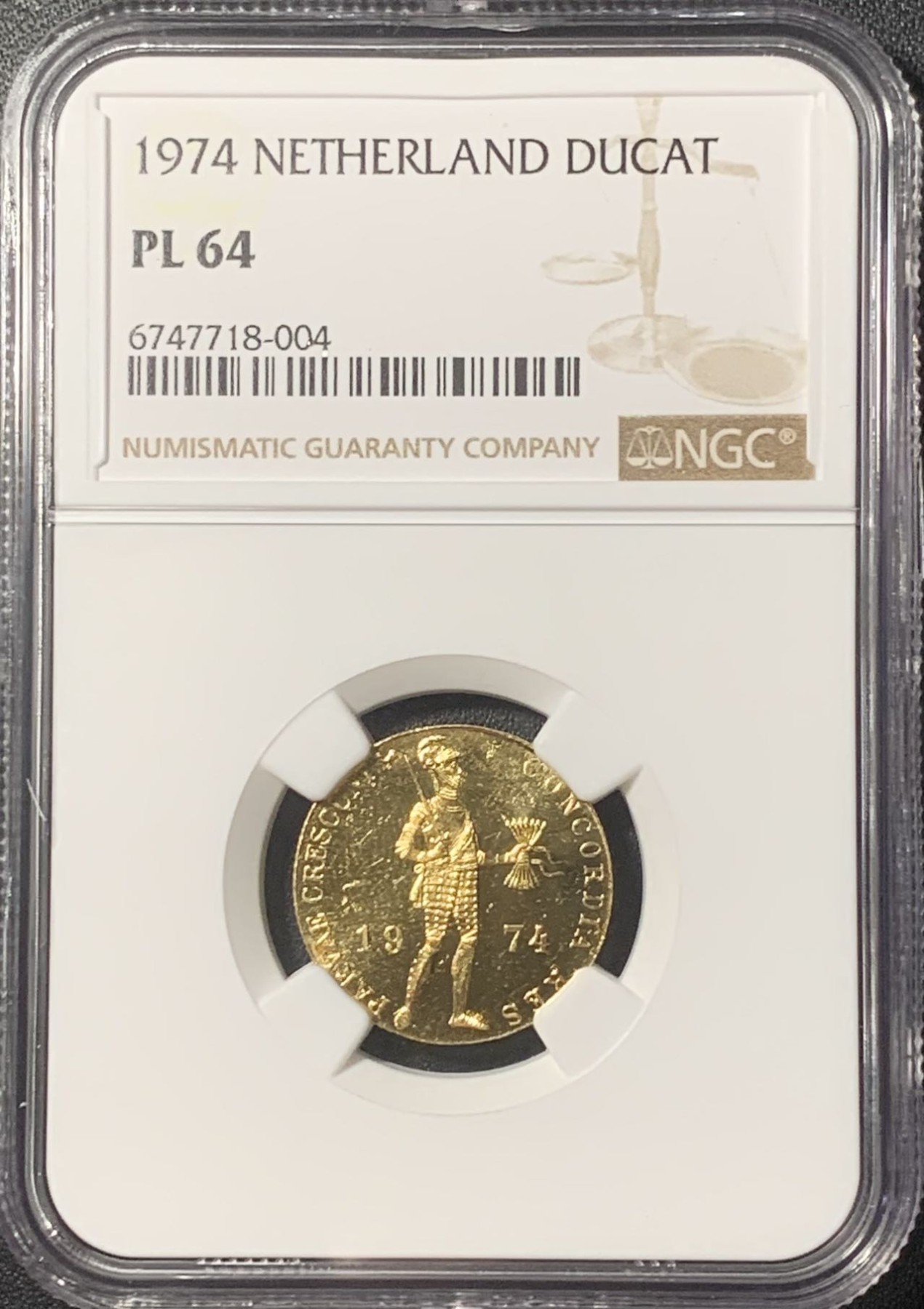 紫瑗钱币——第317期拍卖 荷兰 1974年 武士 1杜卡特 金币 NGC PL64