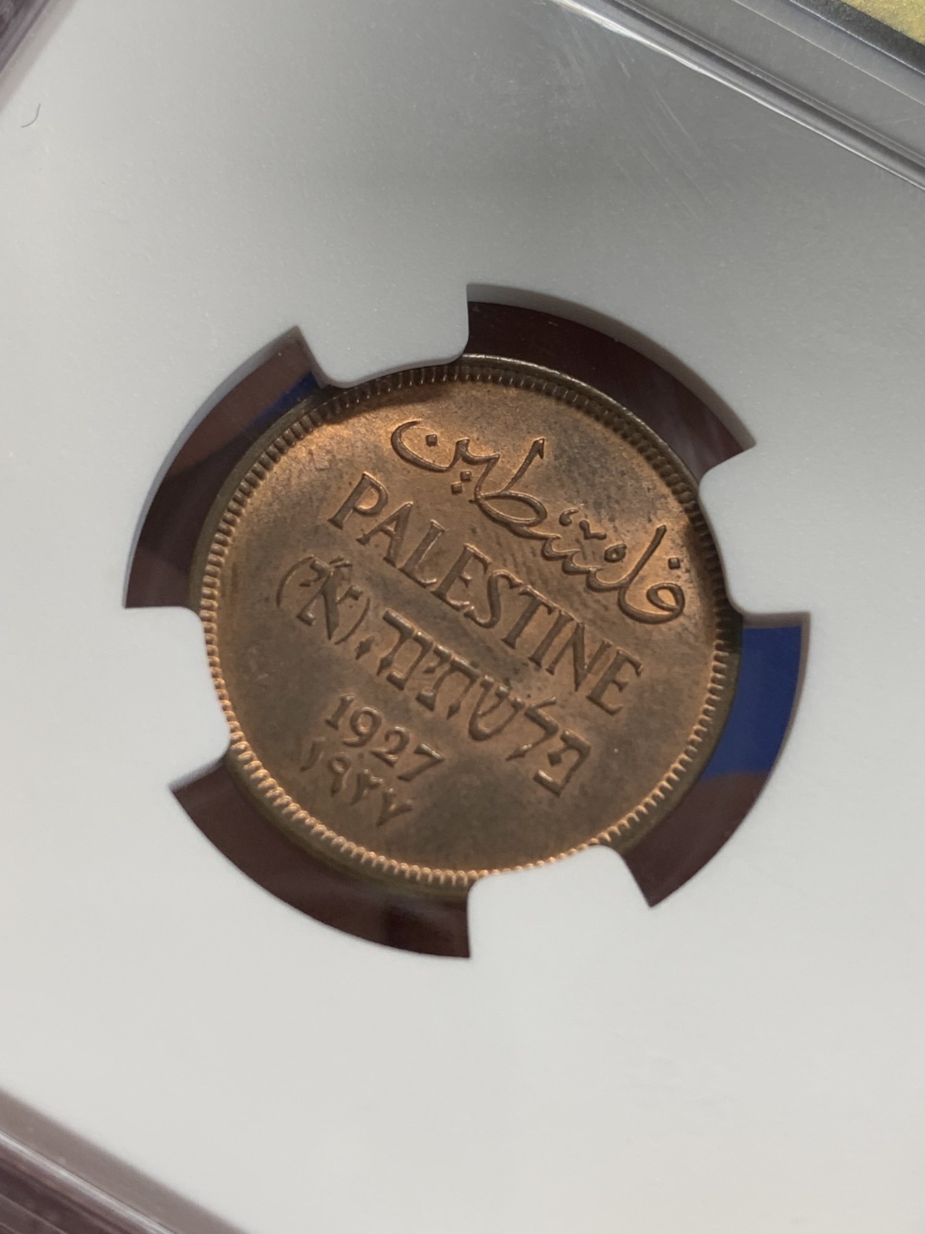 《竞宝斋》第207场-周日，周一 2场 (全场包邮) NGC-MS64 巴勒斯坦1927年 1MIL（1米尔）铜币，高分好品少见品种