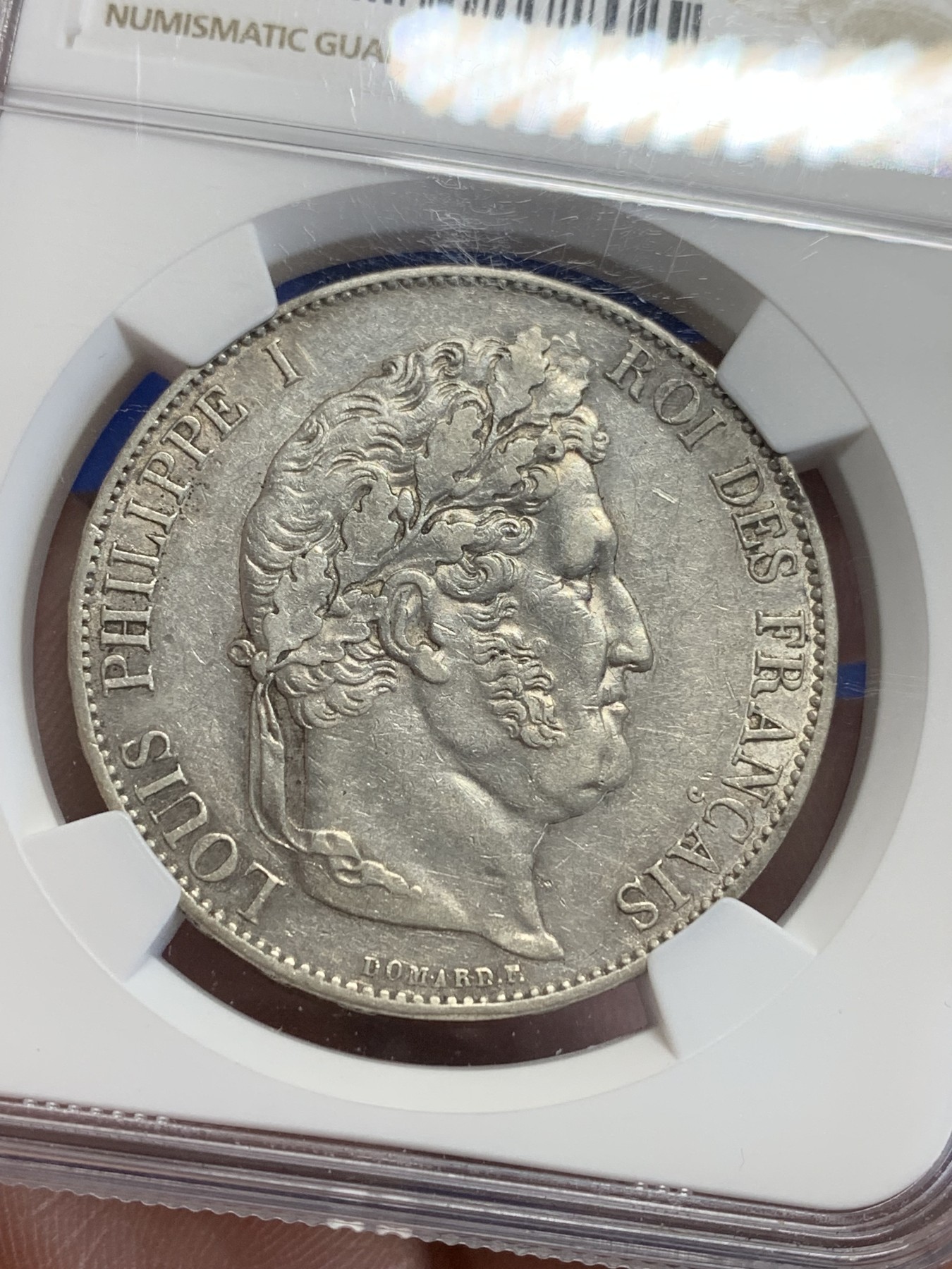 《竞宝斋》第207场-周日，周一 2场 (全场包邮) NGC-AUD 法国1848年菲利普一世5法郎大银币，磨损较少