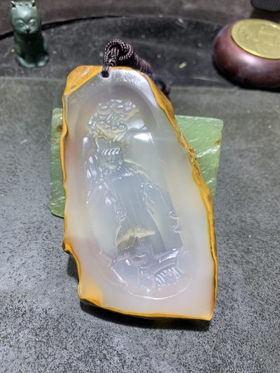重器天然马达加斯加原皮玛瑙雕刻高山流水遇知音牌子一块 - 重器天然马达加斯加原皮玛瑙雕刻高山流水遇知音牌子一块