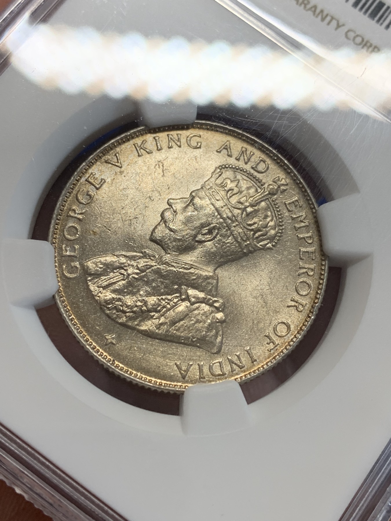 《竞宝斋》第207场-周日，周一 2场 (全场包邮) NGC-MS63 英属海峡殖民地 1921年 50分银币 乔治五世 淡黄油包浆