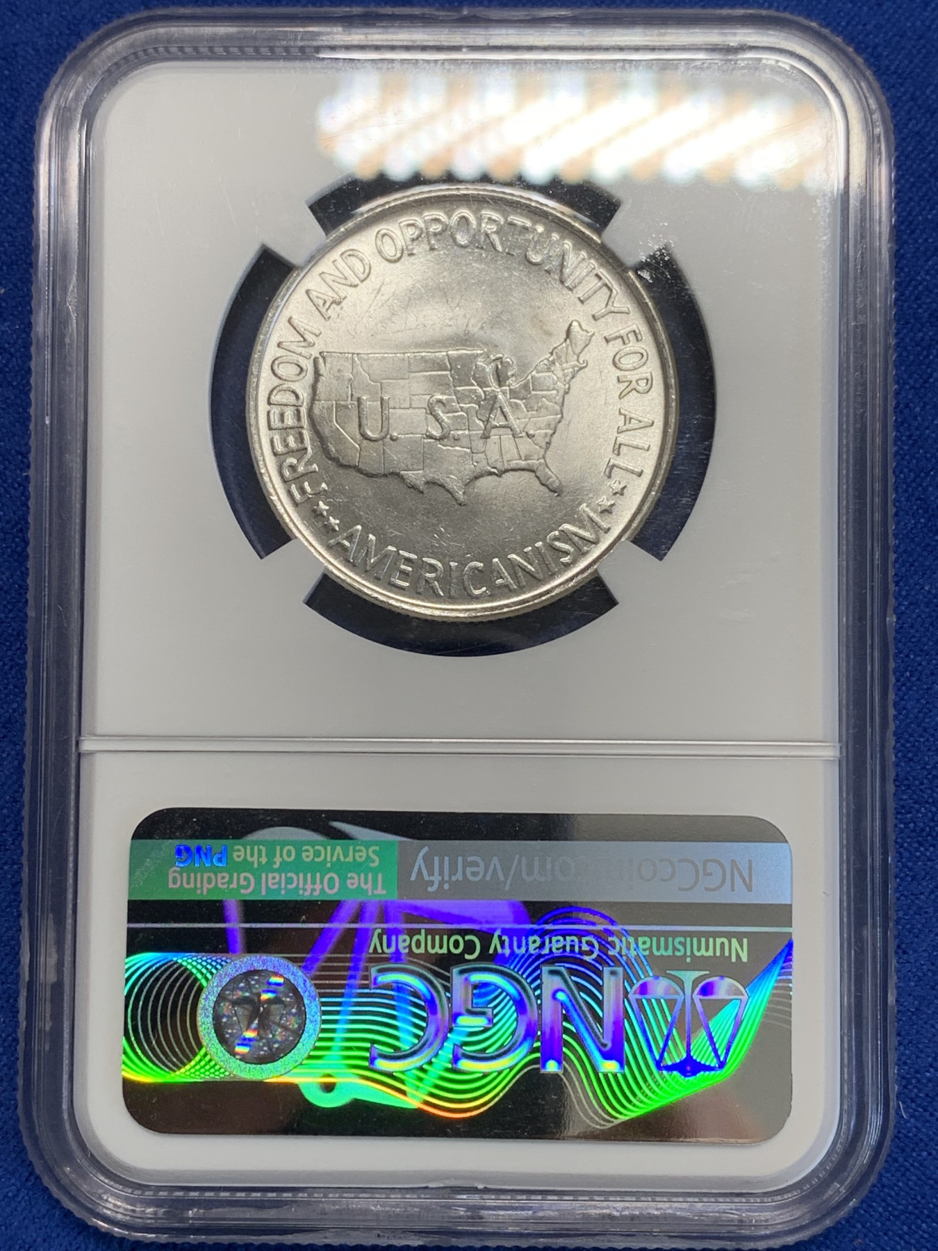 《竞宝斋》第207场-周日，周一 2场 (全场包邮) NGC MS63 美国1952年乔治华盛顿地图半美元银币