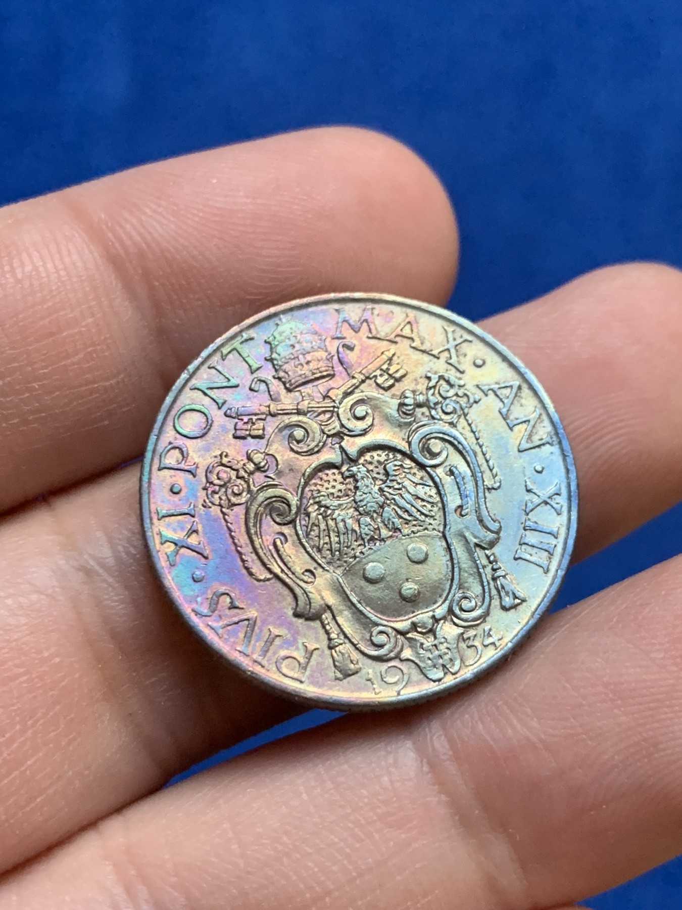 《竞宝斋》第207场-周日，周一 2场 (全场包邮) 意大利梵蒂冈1934年圣女抱婴1里拉五彩镍币