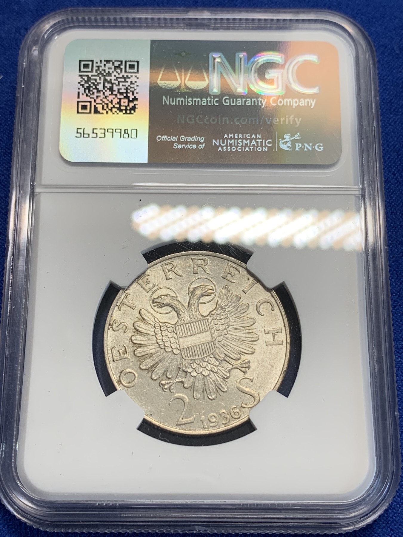 《竞宝斋》第207场-周日，周一 2场 (全场包邮) NGC-MS64 奥地利 1936年 欧根亲王 2先令 银币