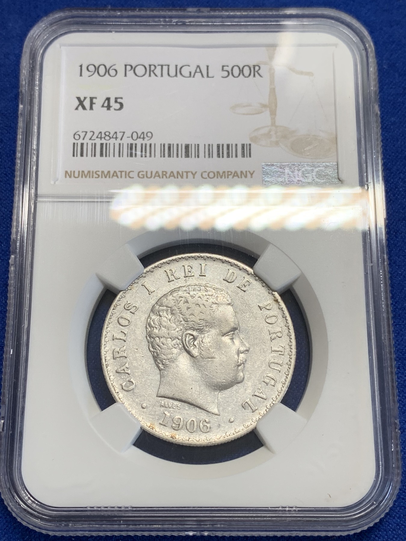 《竞宝斋》第207场-周日，周一 2场 (全场包邮) NGC XF45 葡萄牙1906年500R银币