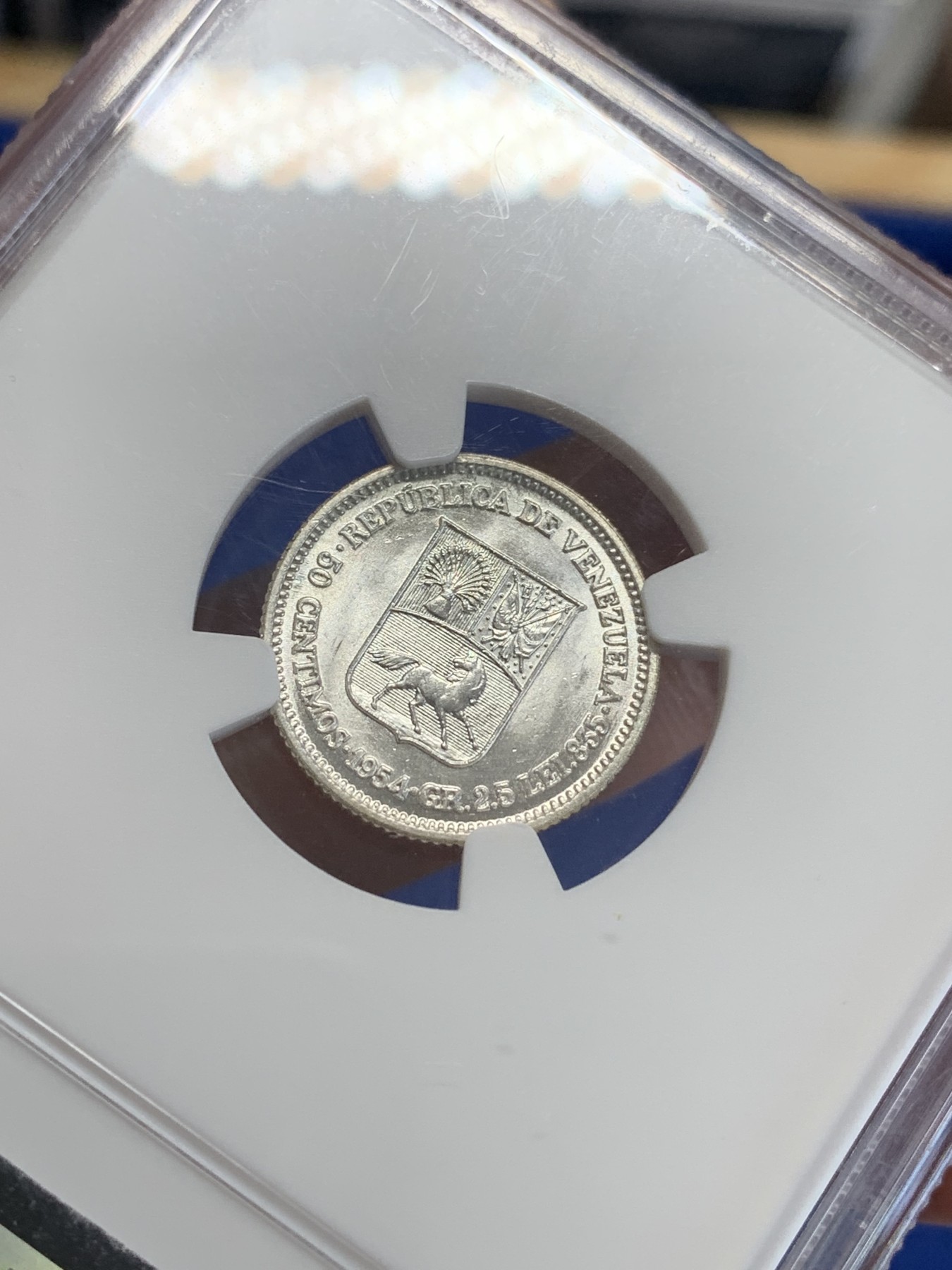 《竞宝斋》第207场-周日，周一 2场 (全场包邮) NGC-MS64 委内瑞拉 1954年 50分 银币