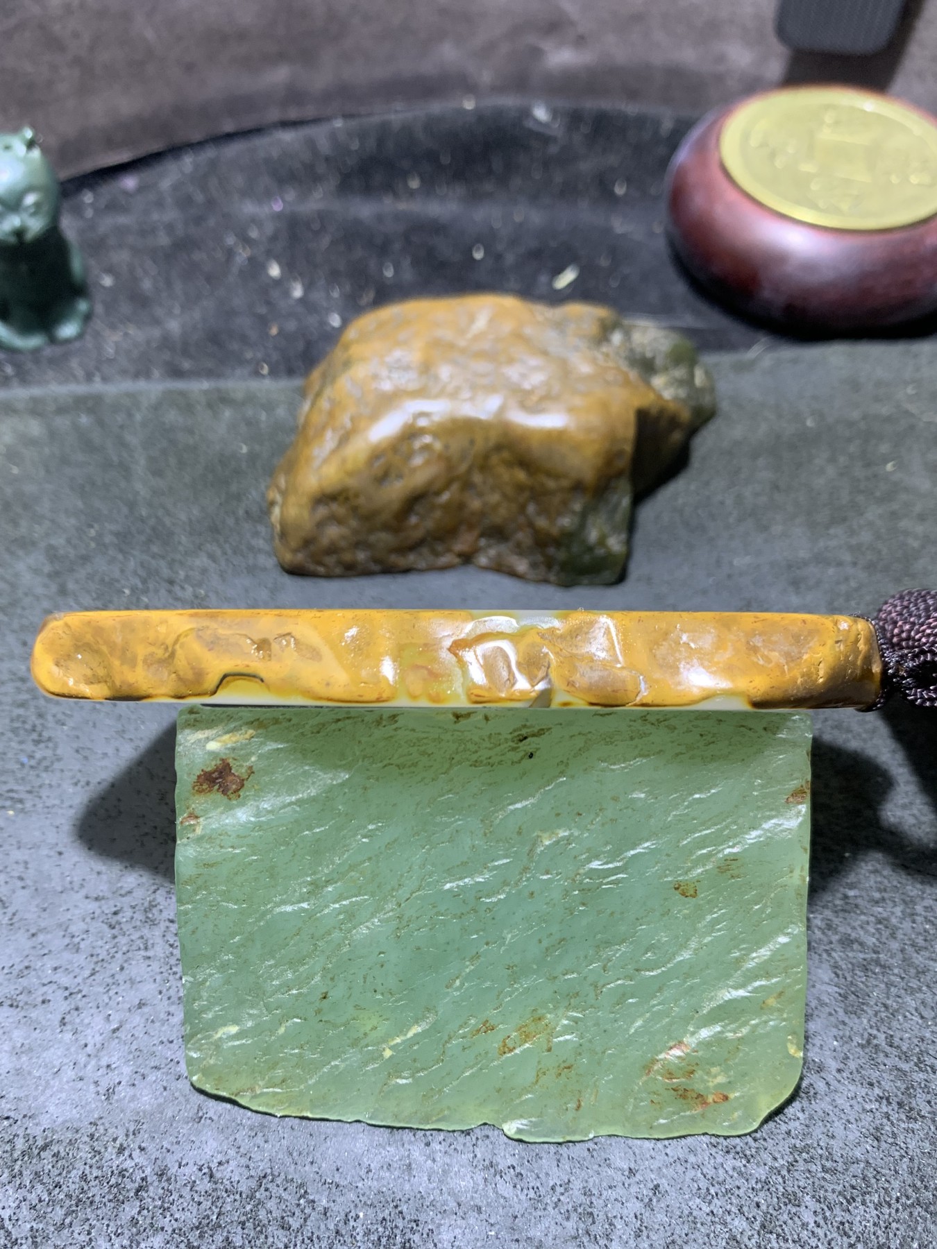 重器天然马达加斯加原皮玛瑙雕刻高山流水遇知音牌子一块