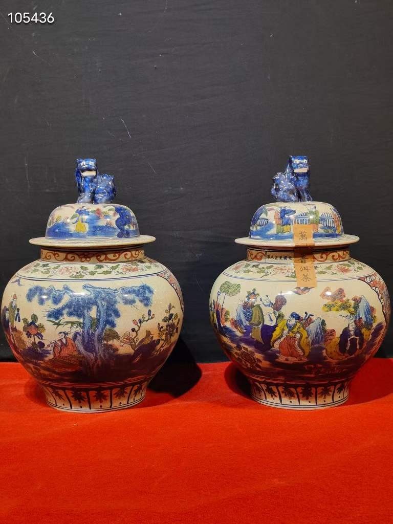 萬祥恒普洱茶二对，大元国至正八年制、手绘粉彩灌装，保存完好。（单个售价，量大价优）