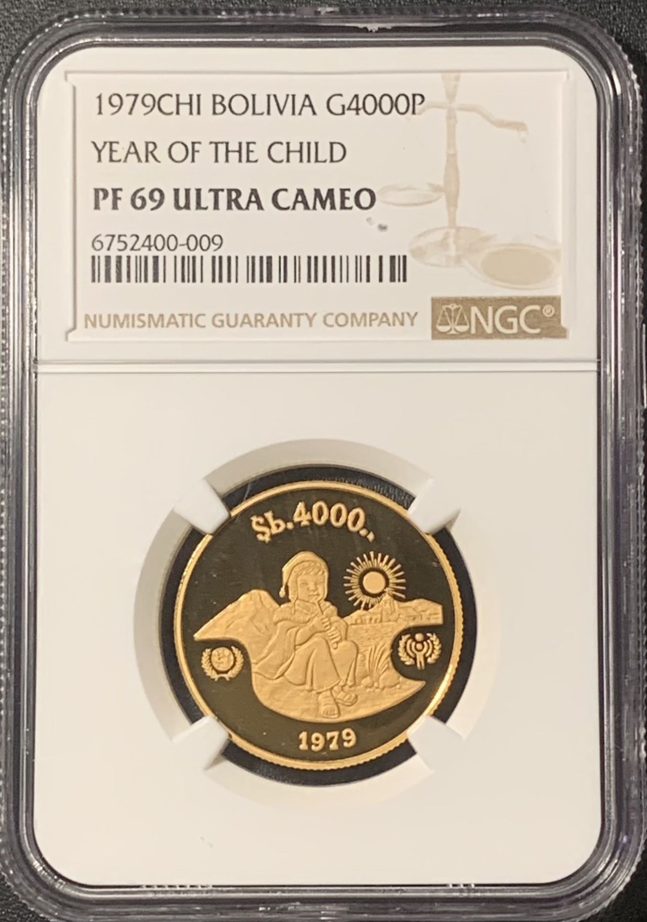 紫瑗钱币——第317期拍卖 玻利维亚 1979年 国际儿童年 4000比索 17.17克 金币 NGC PR69 UC