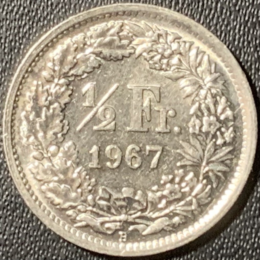 紫瑗钱币——第319期拍卖 瑞士 1967年 赫尔维蒂亚 1/2法郎 2.5克 0.835银 UNC
