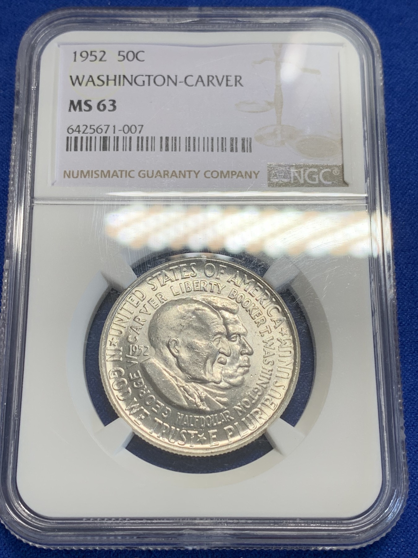 《竞宝斋》第207场-周日，周一 2场 (全场包邮) NGC MS63 美国1952年乔治华盛顿地图半美元银币