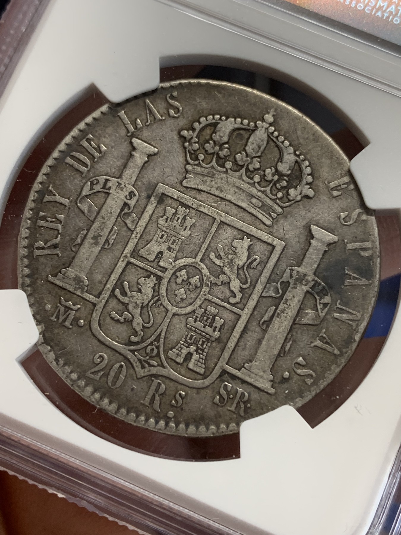 《竞宝斋》第207场-周日，周一 2场 (全场包邮) NGC-VF20 西班牙费尔南多七世 1822年 巴塞罗那造 20R 大银币 原味包浆 非常少见品种