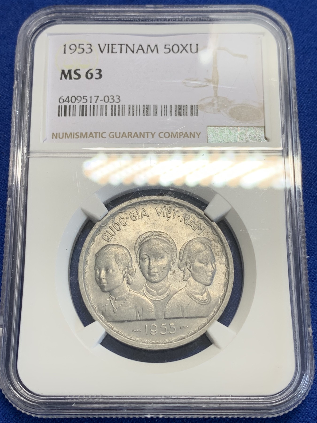 《竞宝斋》第207场-周日，周一 2场 (全场包邮) NGC MS63 1953越南三美女50苏经典双龙铝币