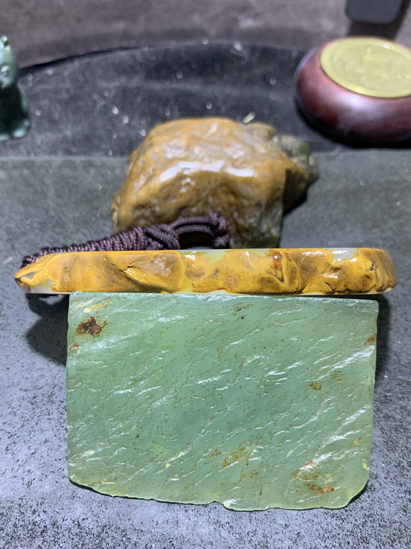 重器天然马达加斯加原皮玛瑙雕刻高山流水遇知音牌子一块
