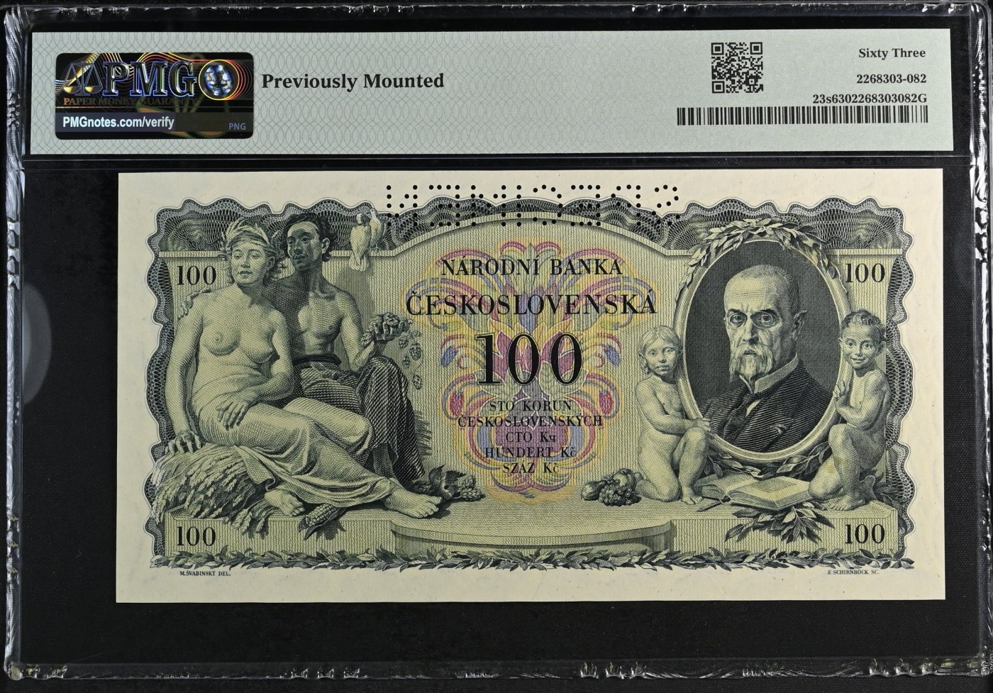 收藏联盟Quantum Auction 第297期拍卖  捷克斯洛伐克1931年100克朗样票  PMG63