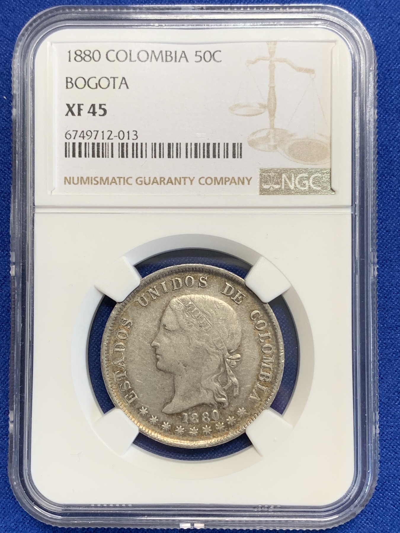 《竞宝斋》第207场-周日，周一 2场 (全场包邮) NGC XF45 1880年哥伦比亚50分银币 少见的品种有分不易
