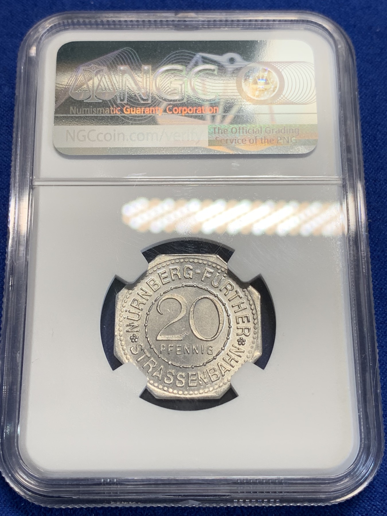 《竞宝斋》第207场-周日，周一 2场 (全场包邮) NGC-MS65 1920年德国紧急状态时期纽伦堡20芬尼 景观代币